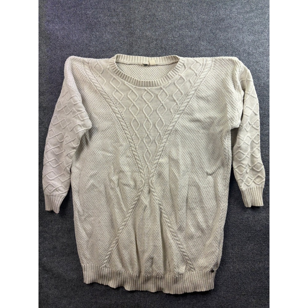 Roxy Sweater Womens Large Cream Cable Knit Cotton Long Sleeve Crew Neck